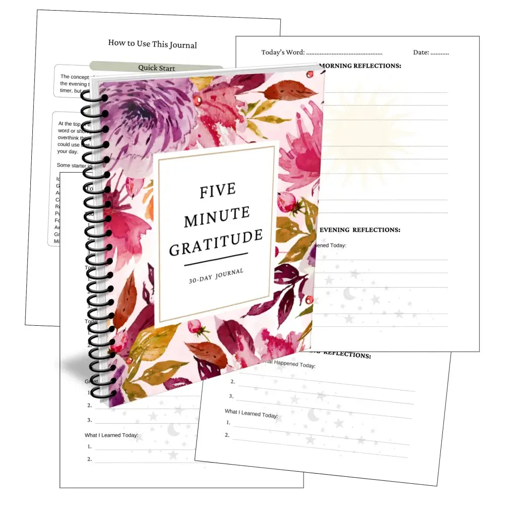 5-Minute Gratitude Journal for Women - Canva Printable PLR Journal