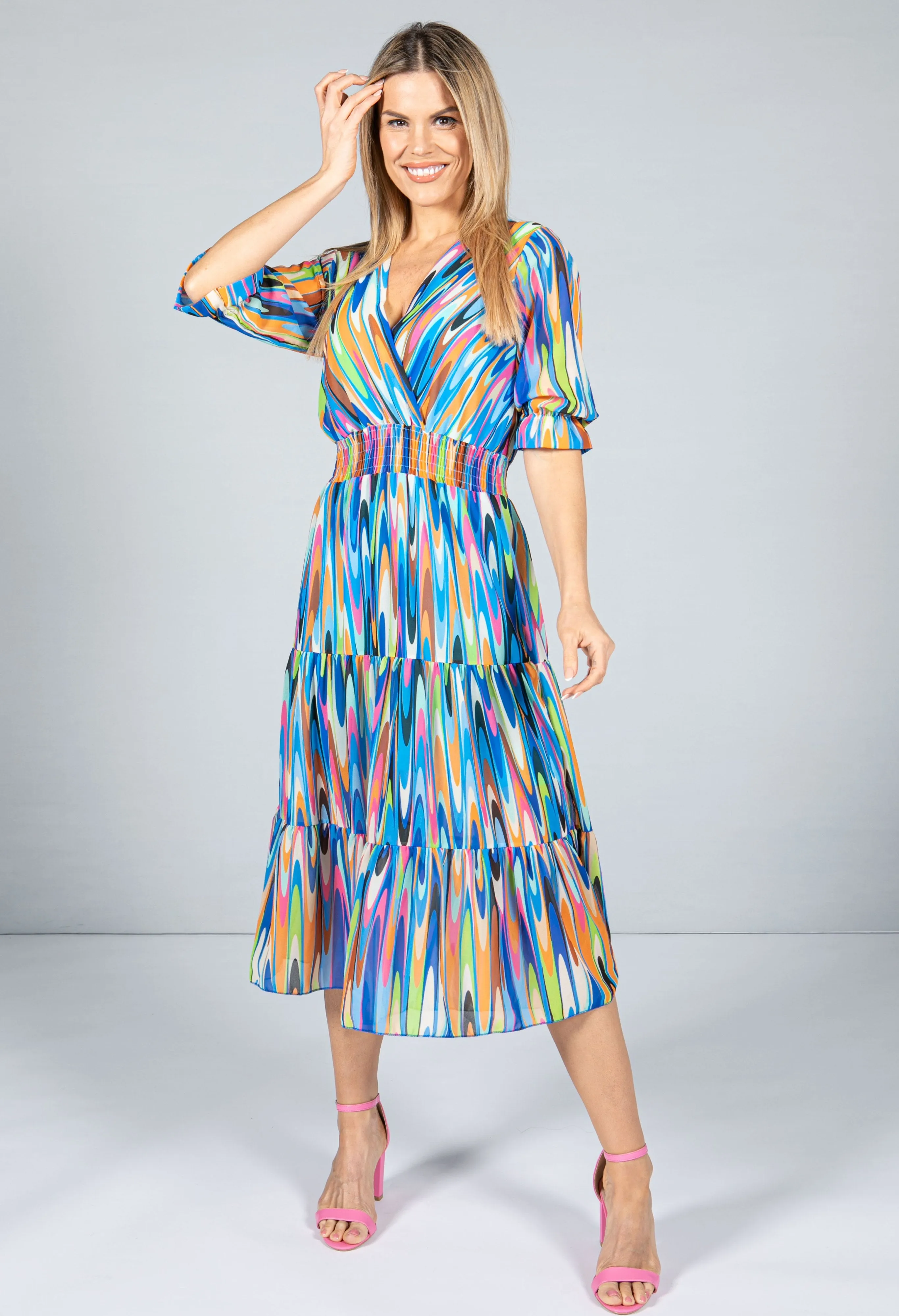 70's Wavy Print Dress