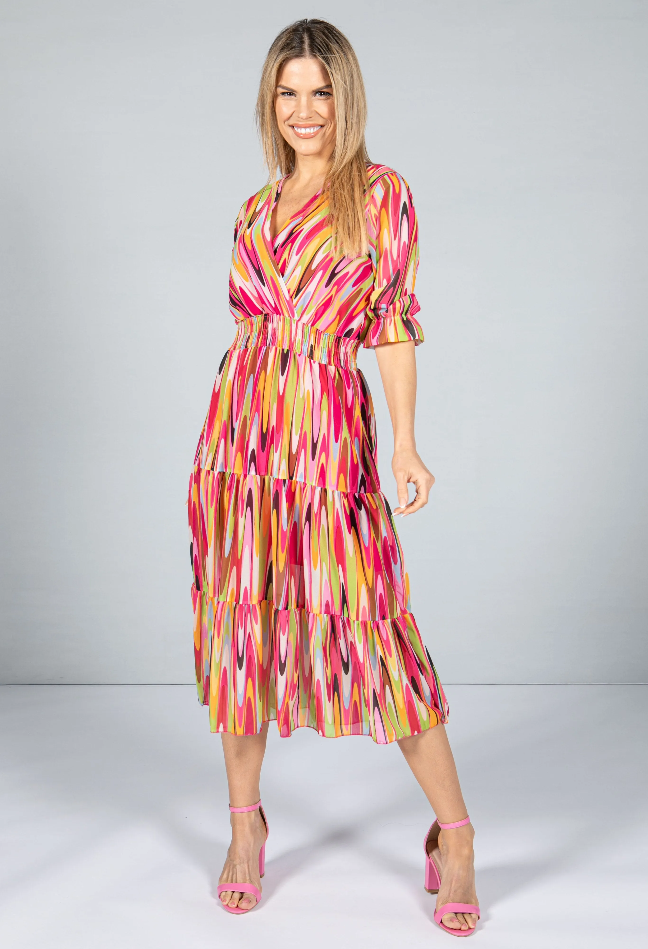 70's Wavy Print Dress