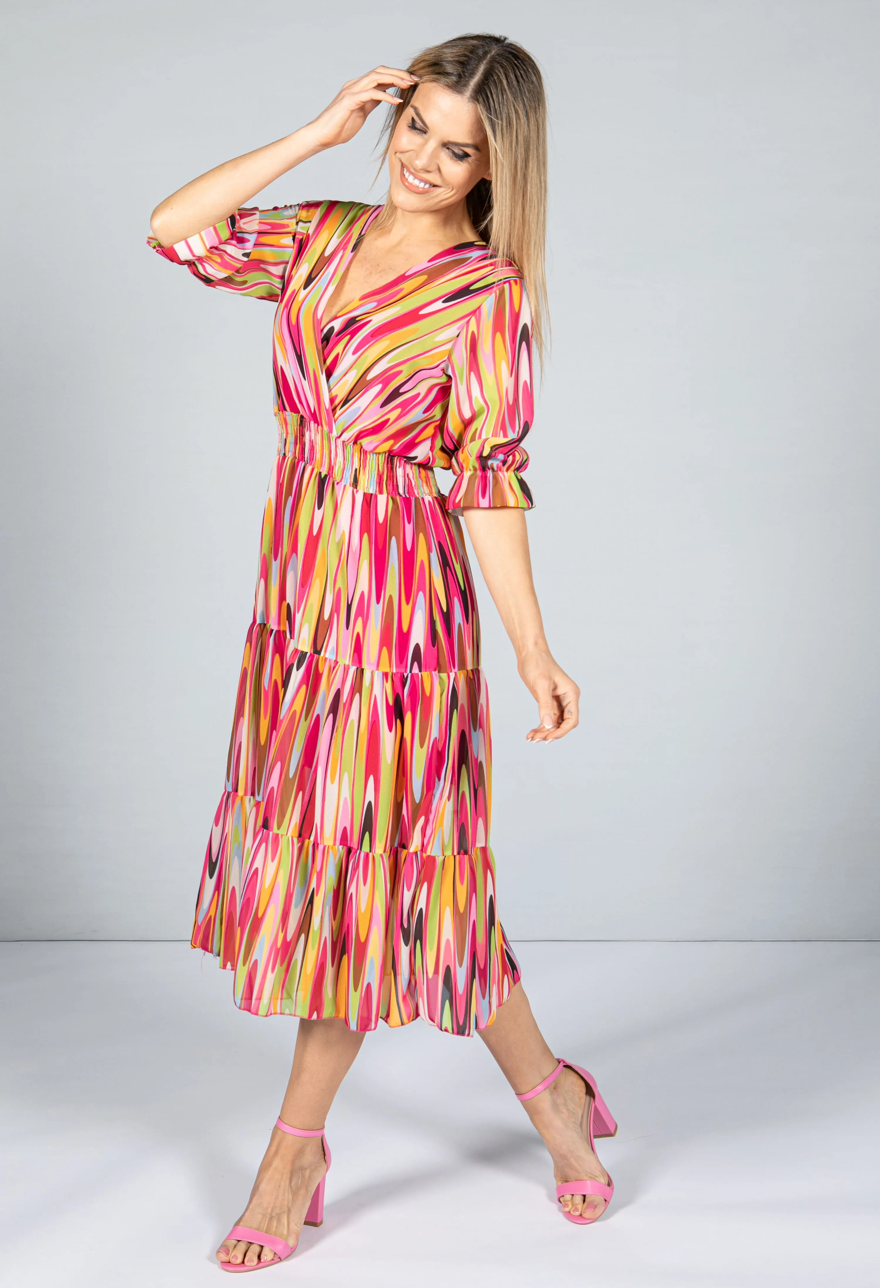 70's Wavy Print Dress