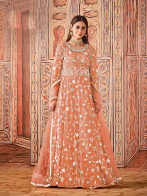 Abaya Style Peach Thread Floor Length Anarkali Suit