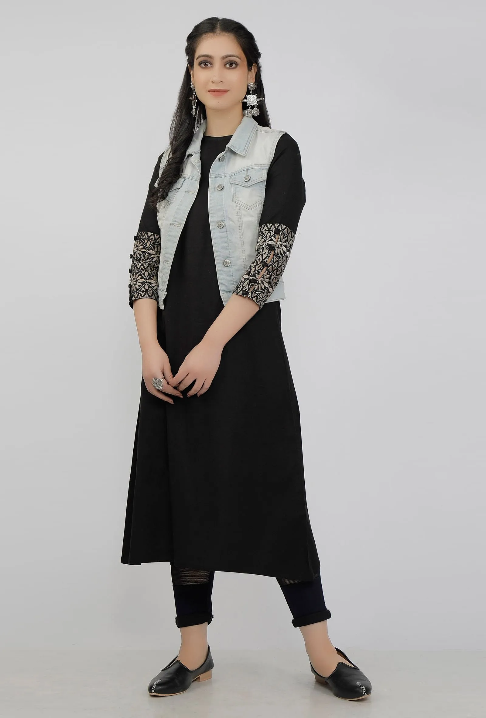 Black Kurta With Kantha Embroidery