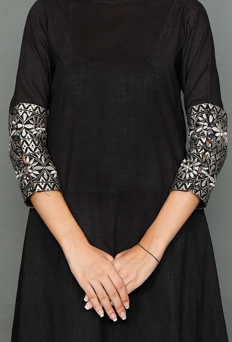 Black Kurta With Kantha Embroidery