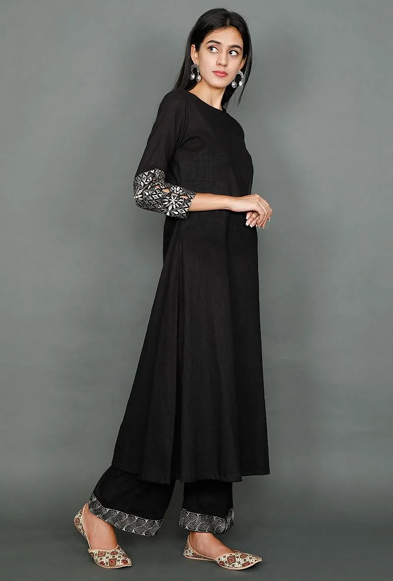 Black Kurta With Kantha Embroidery