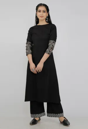 Black Kurta With Kantha Embroidery