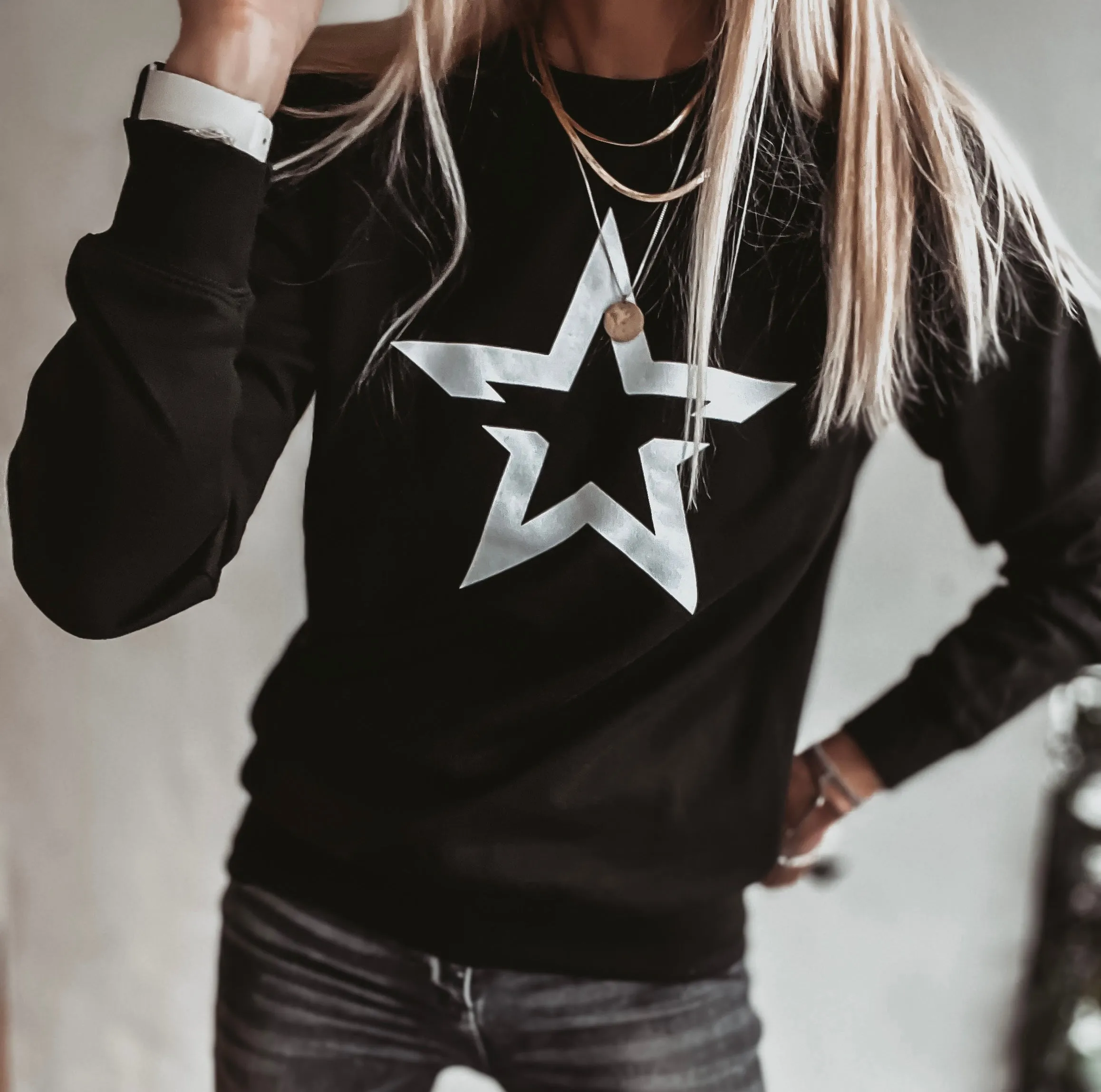 Black sweatshirt with a striking white star *boyfriend fit* *back in stock*