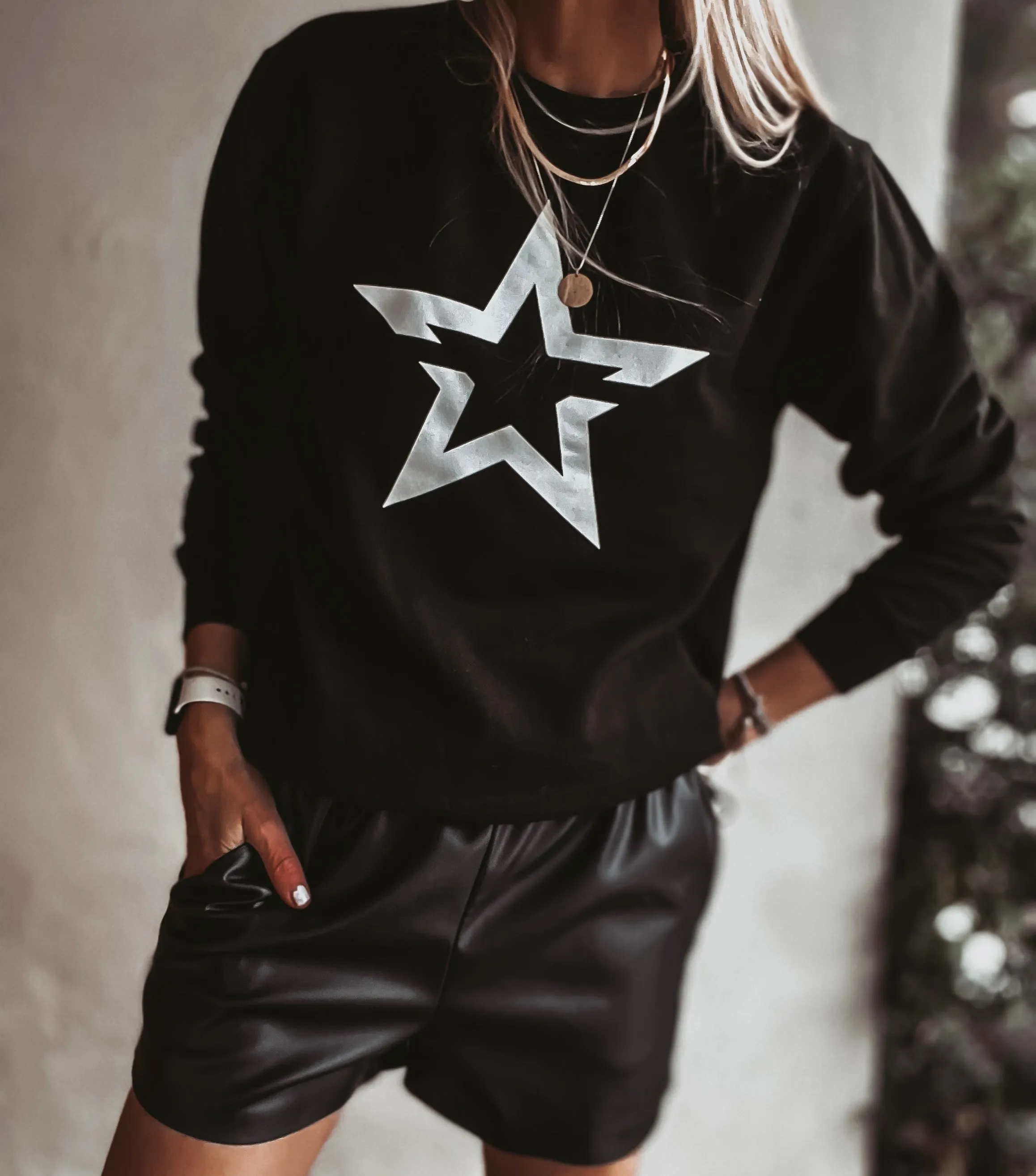 Black sweatshirt with a striking white star *boyfriend fit* *back in stock*