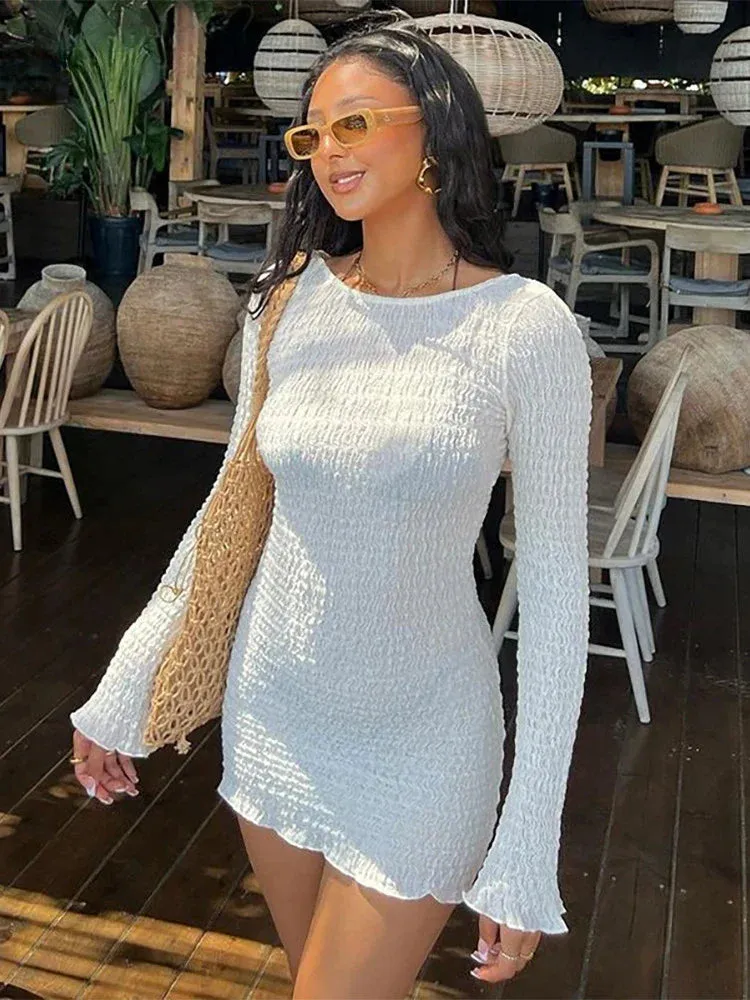 Bodycon Mini Dress with Long Sleeves and Backless Design