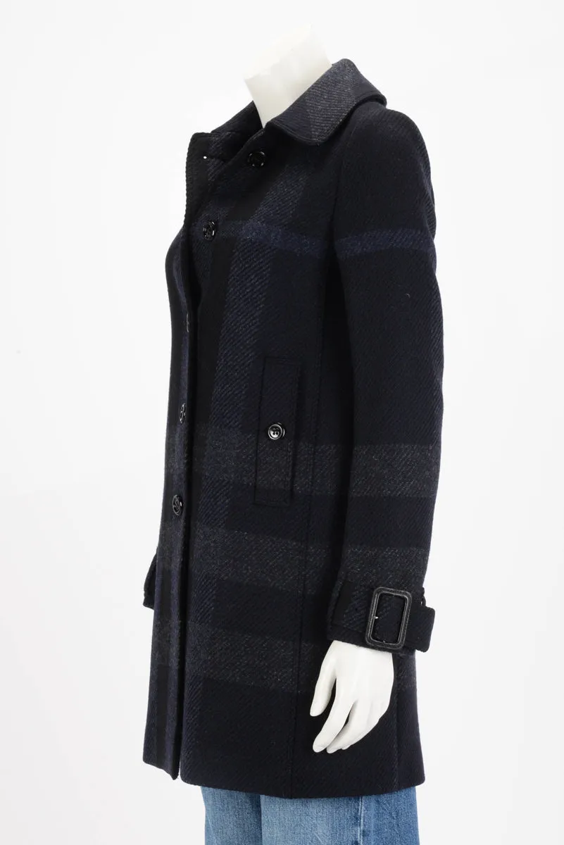 Burberry Charcoal & Navy Wool Check Coat UK 6