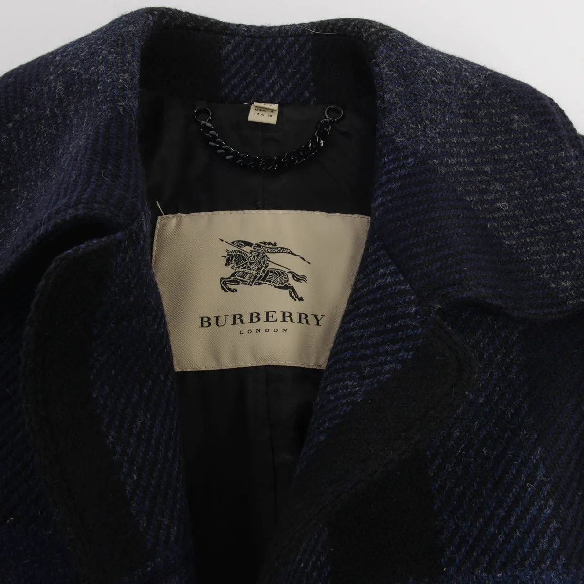 Burberry Charcoal & Navy Wool Check Coat UK 6