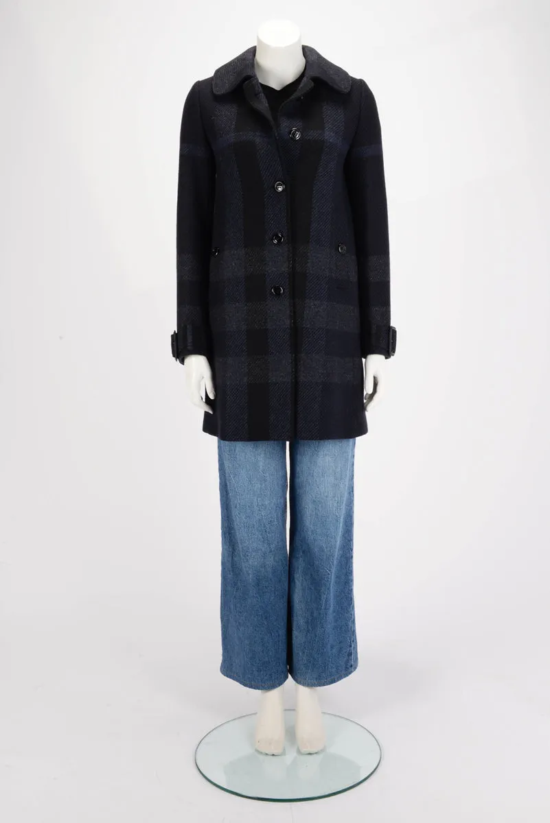 Burberry Charcoal & Navy Wool Check Coat UK 6