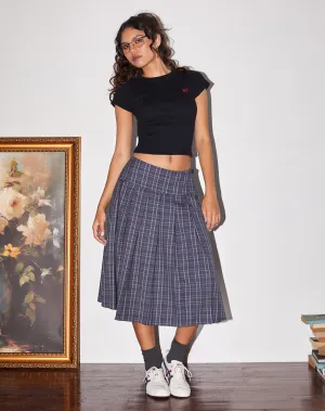 Catelyn Pleated Midi Skirt in Navy Check