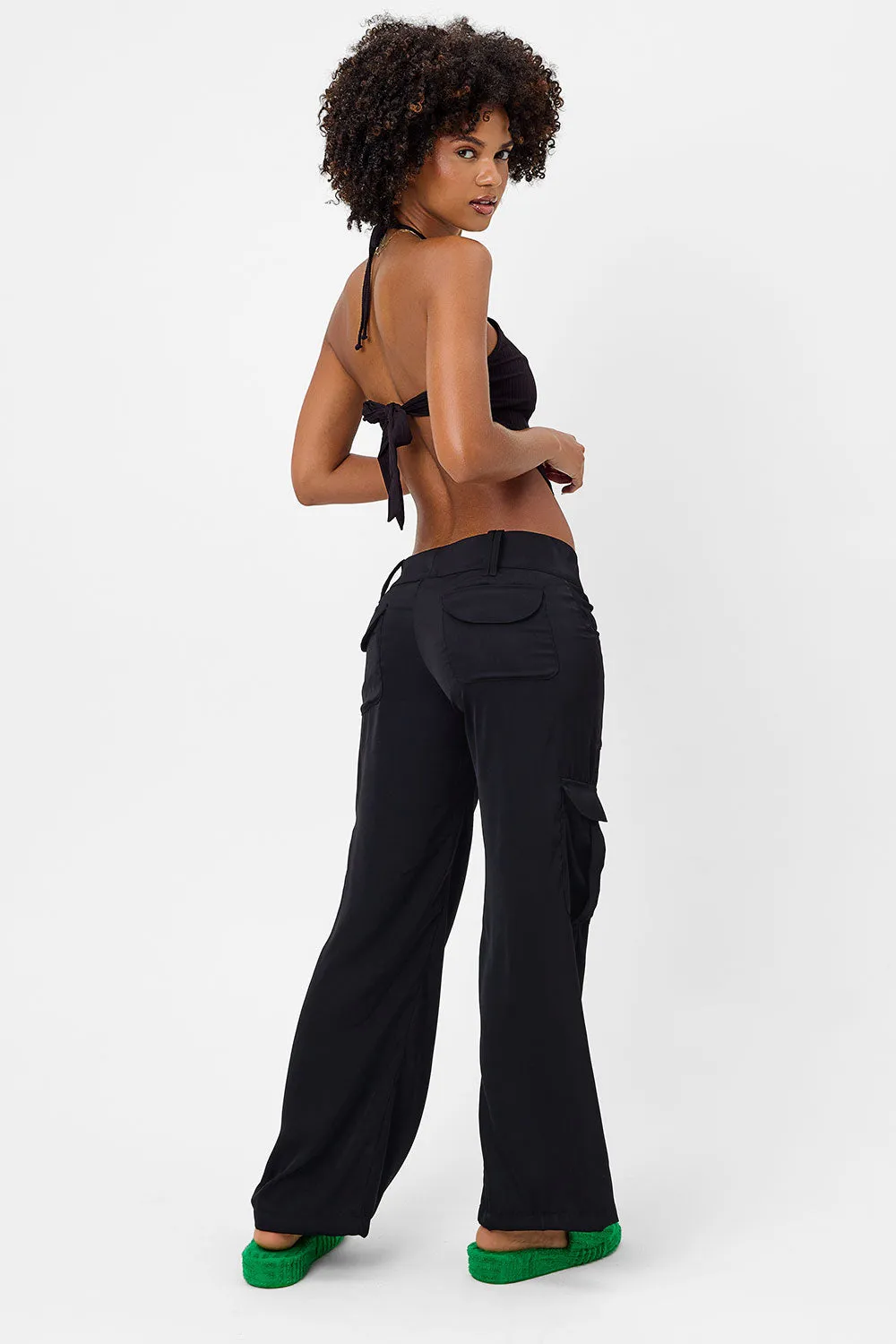 Chilli Satin Cargo Pant - Black