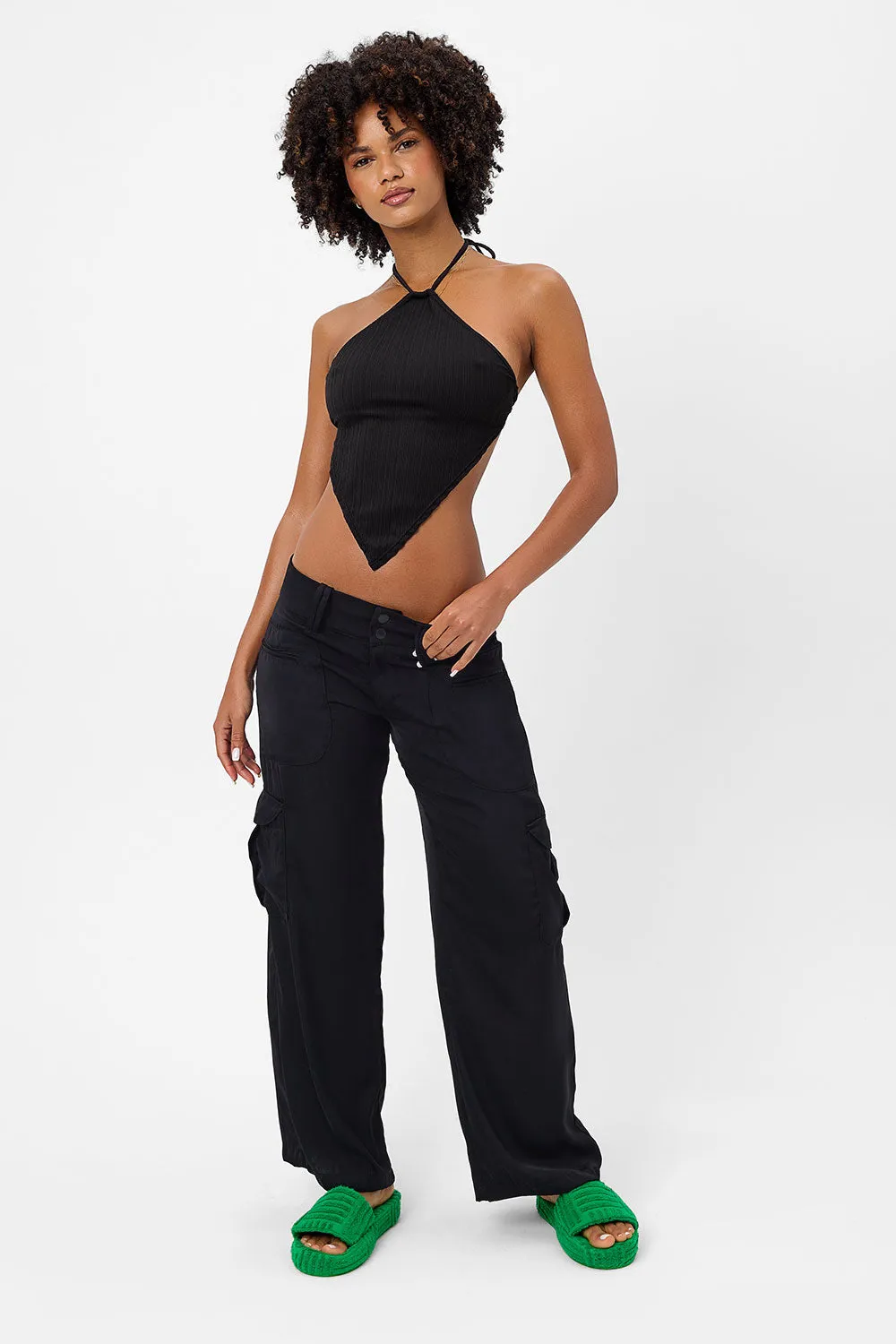 Chilli Satin Cargo Pant - Black