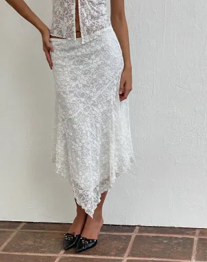 Cinta Low Rise Midi Skirt in Lace Ivory