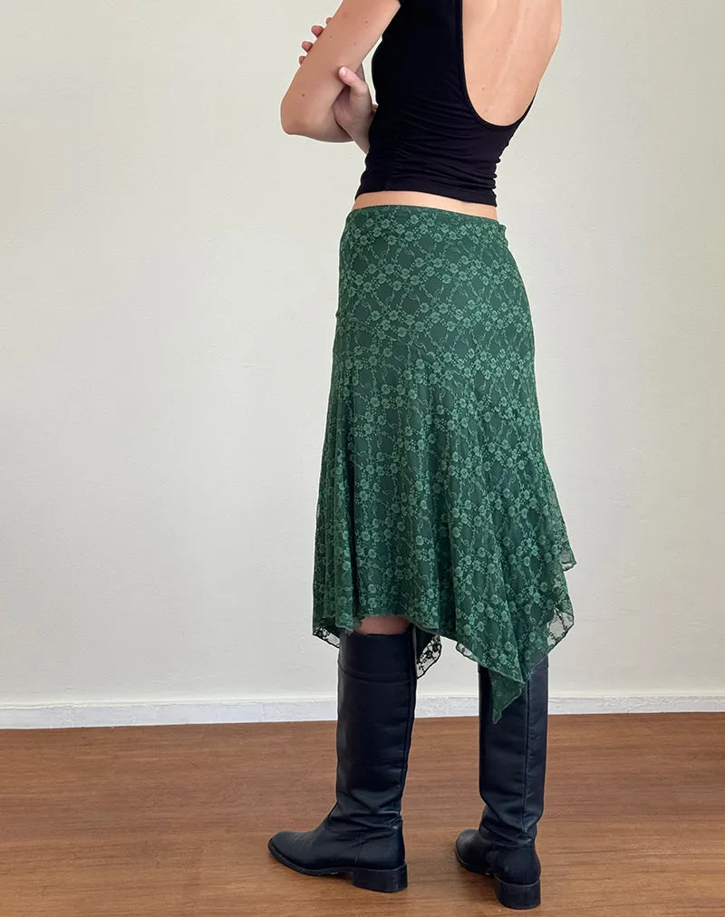 Cinta Midi Skirt in Sage Canina Rose Lace