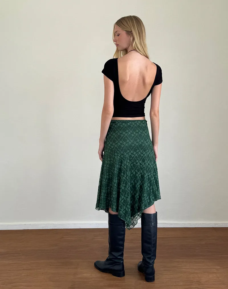 Cinta Midi Skirt in Sage Canina Rose Lace