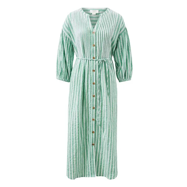 Crinkle Midi Dress - Grass Green   White Stripe