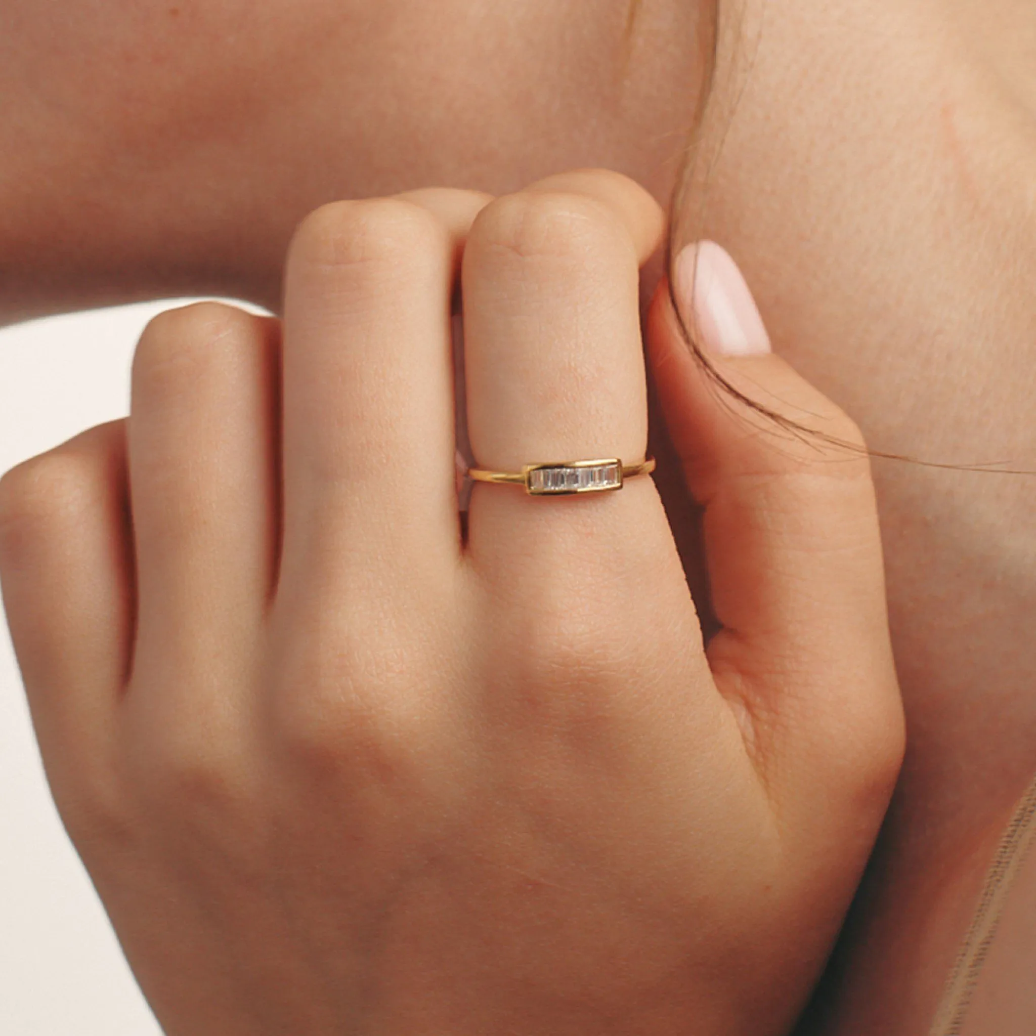 Diamond Frame Baguette Ring - 14K Yellow Gold