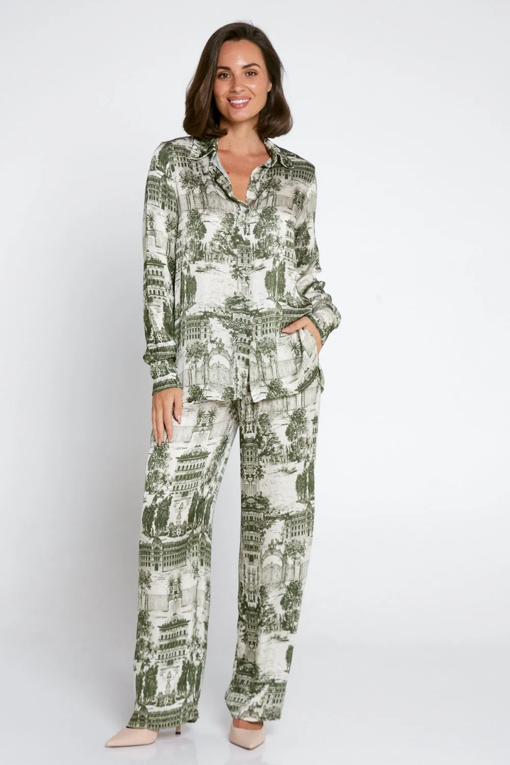 Dimitra Satin Pants - Green Print