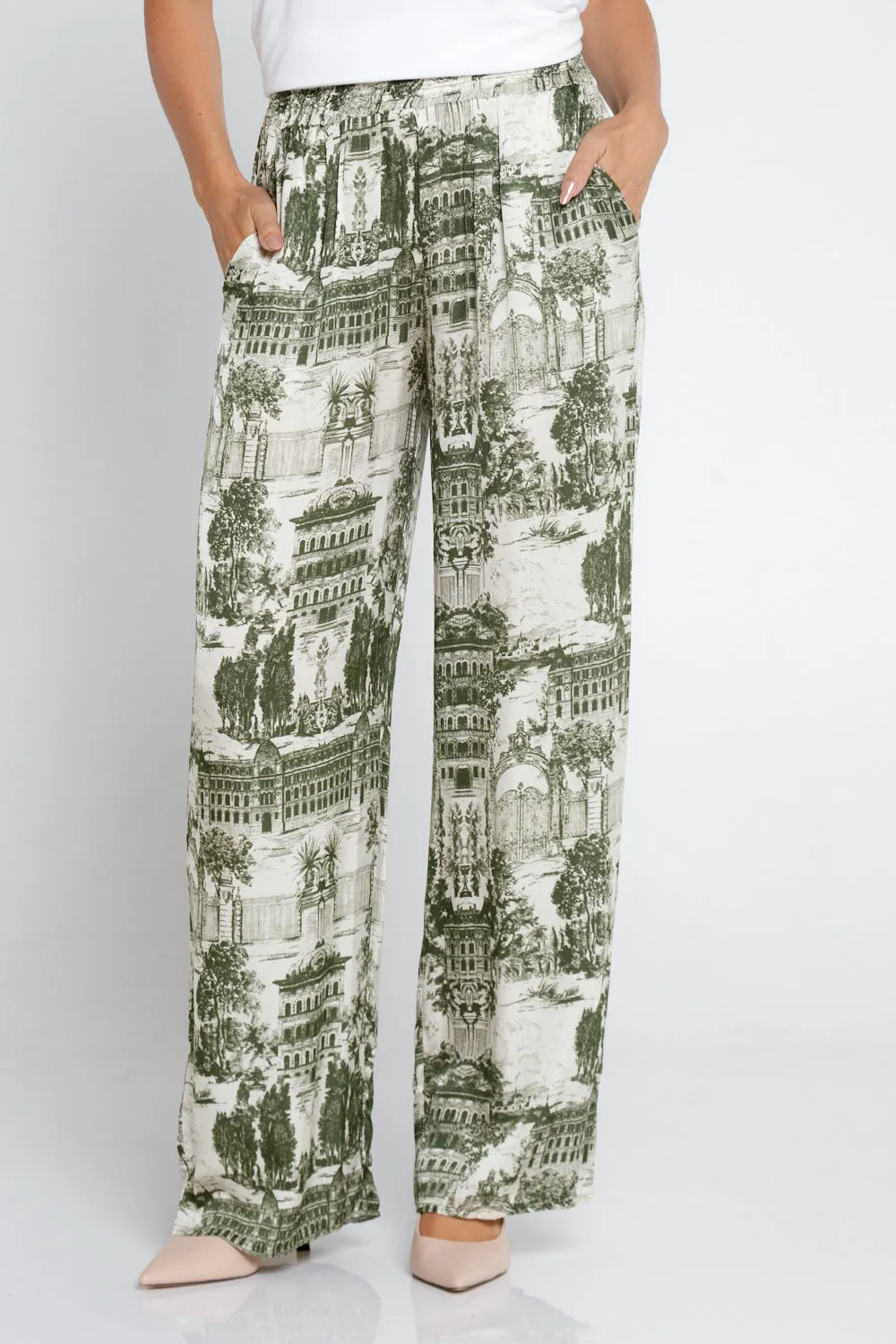 Dimitra Satin Pants - Green Print