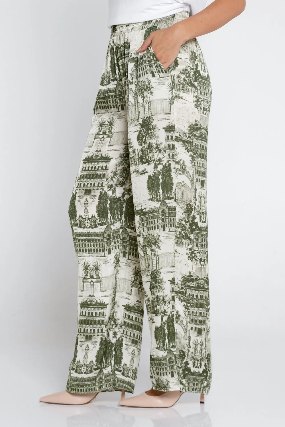 Dimitra Satin Pants - Green Print