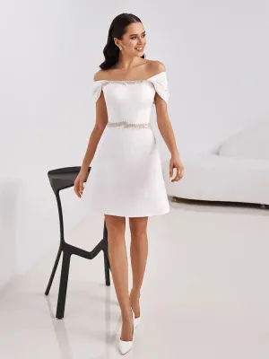 Elegant Short Wedding Dresses Off The Shoulder Applique Boat Neck Lace Up Ankle -Length Customize To Measures Robe De Marie