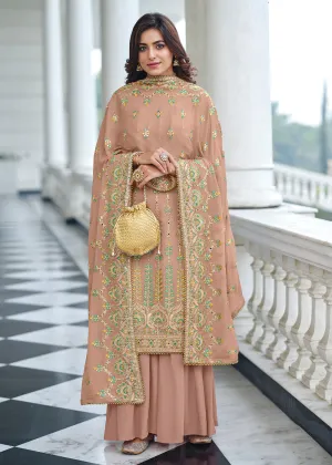 Exclusive Embroidered Mauve Chinon Palazzo Salwar Suit