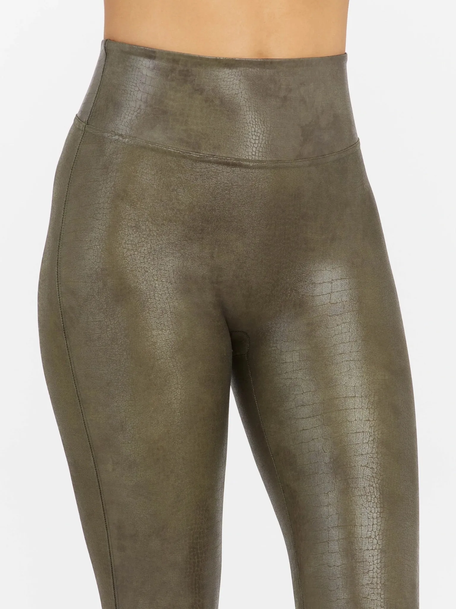 Faux Leather Croc Shine Leggings SPANX - Darkened Olive