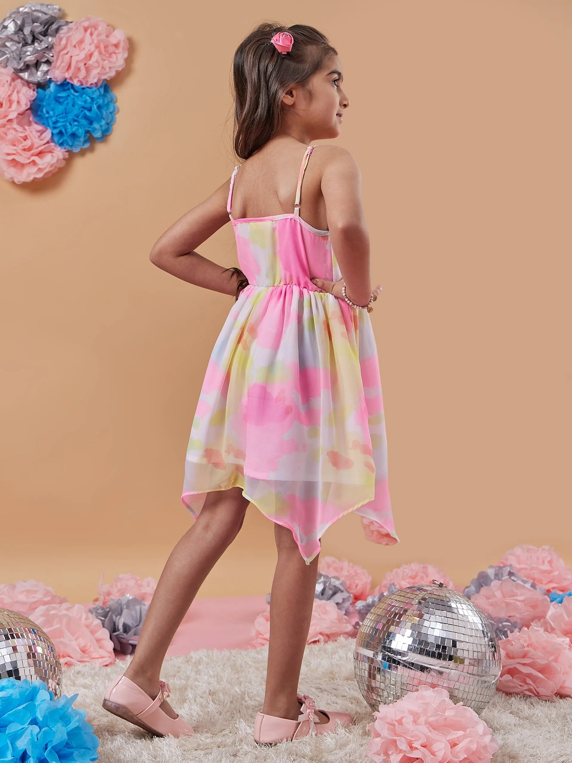 Girls Tie Dye Dyed Shoulder Straps Wrap Dress