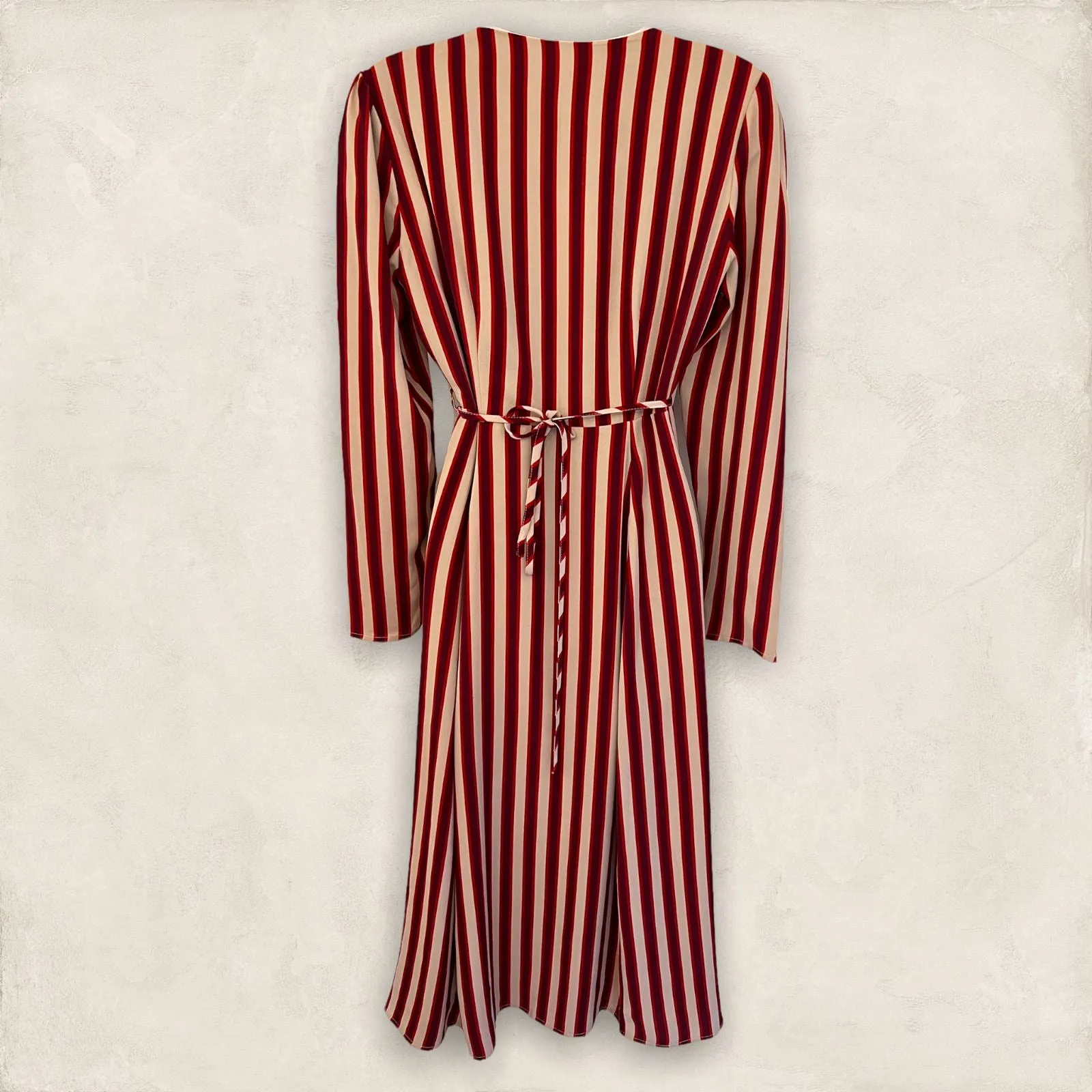 Glamorous Berry Red & Cream Striped Long Sleeve Wrap Dress UK 10 US 8 EU 38