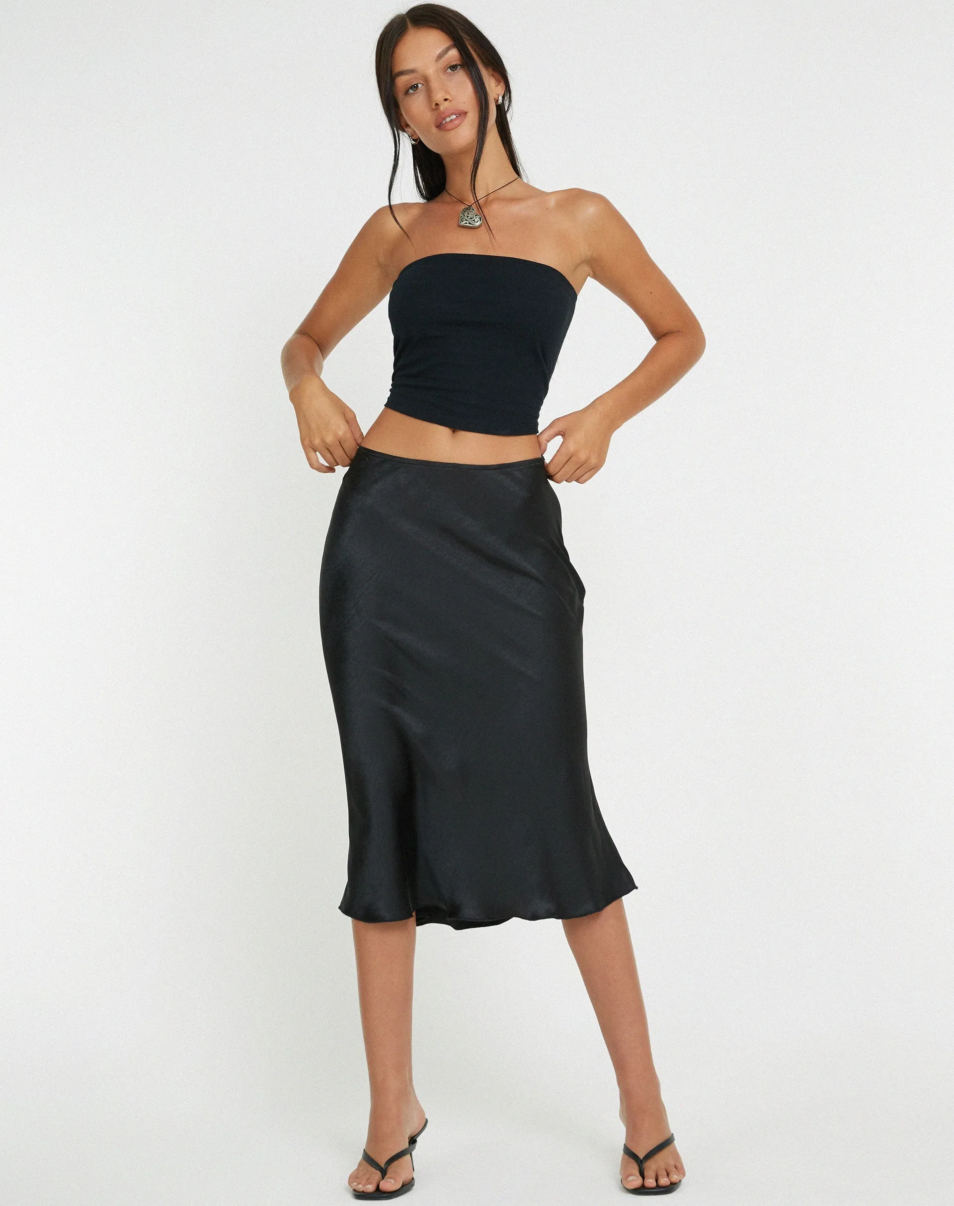 Goya Midi Skirt in Satin Black