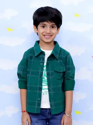 Green Flannel Plaid Kids Shirt