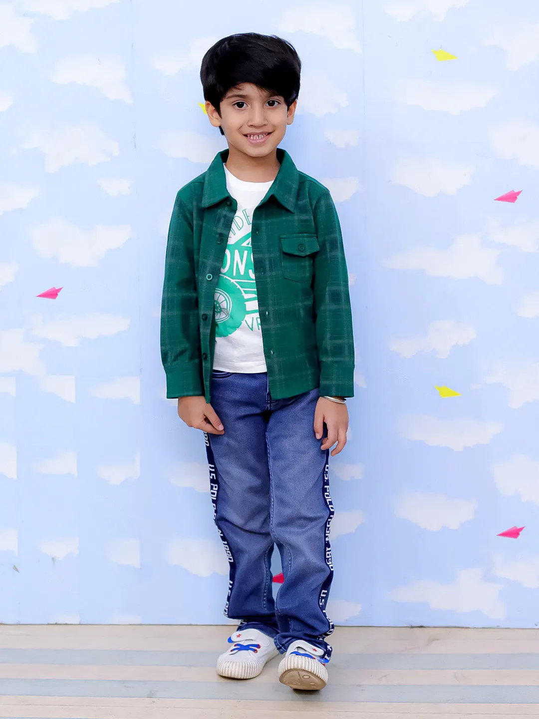 Green Flannel Plaid Kids Shirt