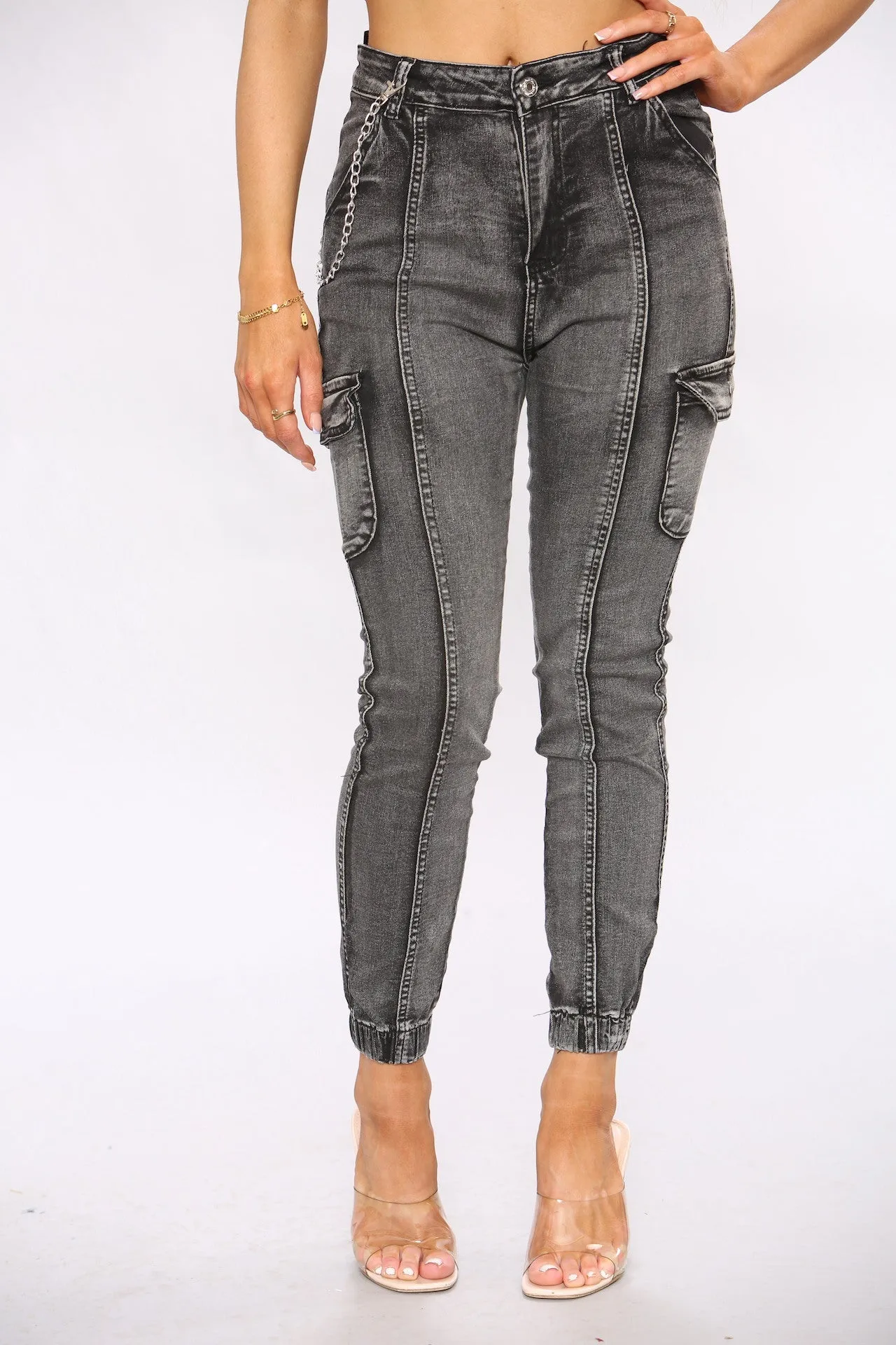 Grey Cargo Denim Jeans