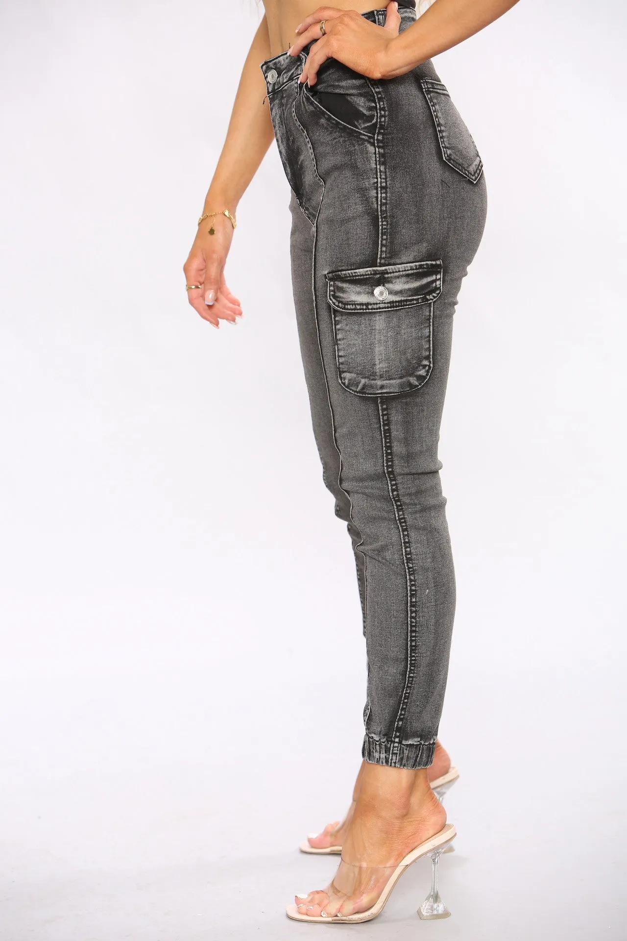 Grey Cargo Denim Jeans