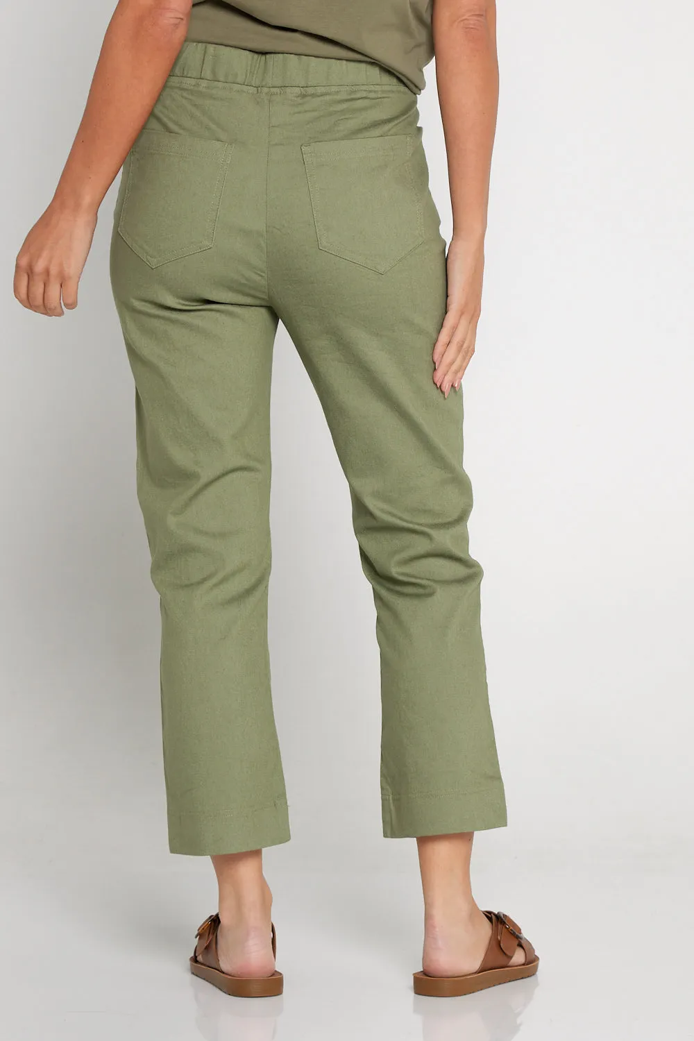 Kayla Pull On 7/8 Stretch Pants - Khaki