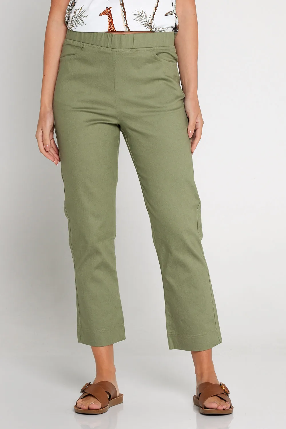 Kayla Pull On 7/8 Stretch Pants - Khaki