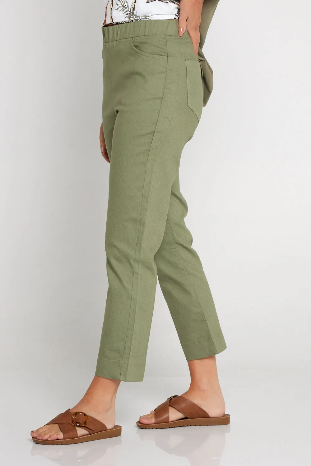 Kayla Pull On 7/8 Stretch Pants - Khaki