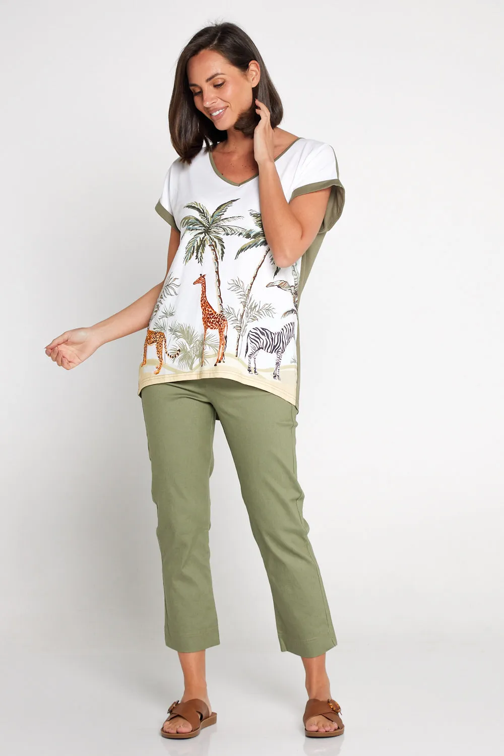 Kayla Pull On 7/8 Stretch Pants - Khaki