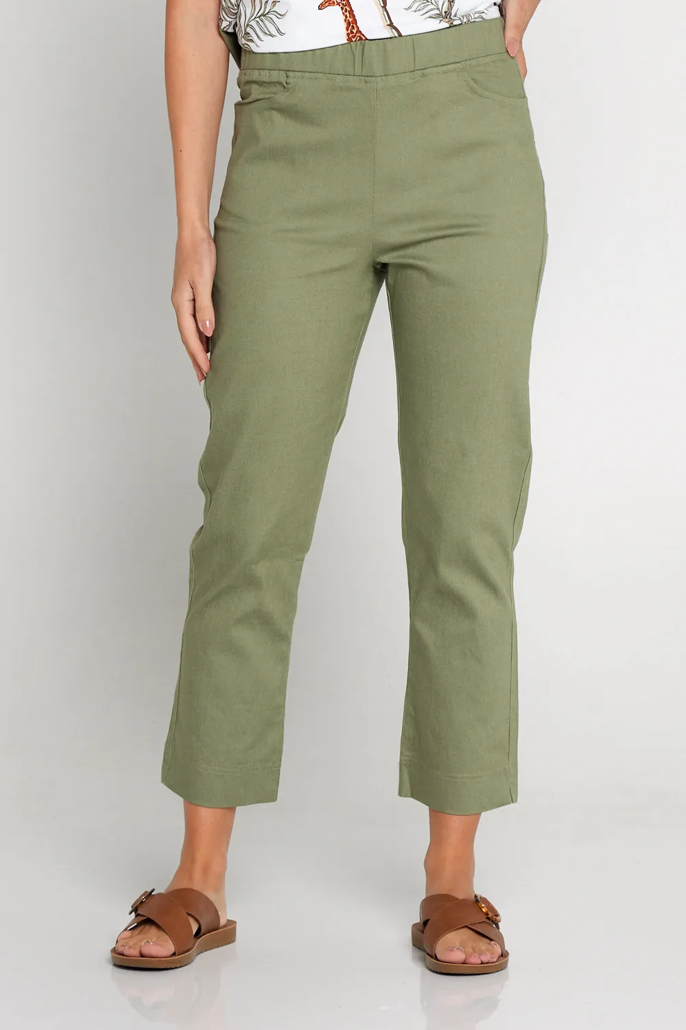 Kayla Pull On 7/8 Stretch Pants - Khaki