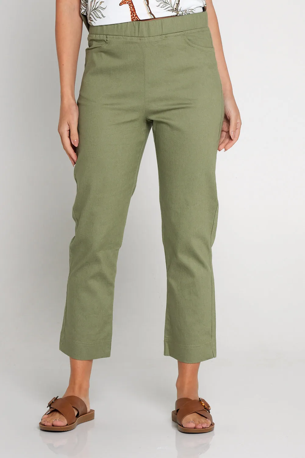 Kayla Pull On 7/8 Stretch Pants - Khaki