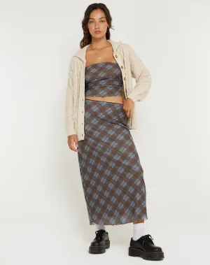 Lassie Midi Skirt in Green Blurred Check Dark Olive