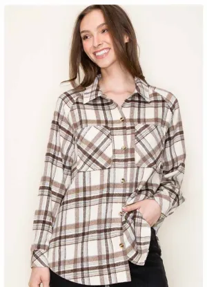 LS Plaid Shirt in Mocha by Staccato