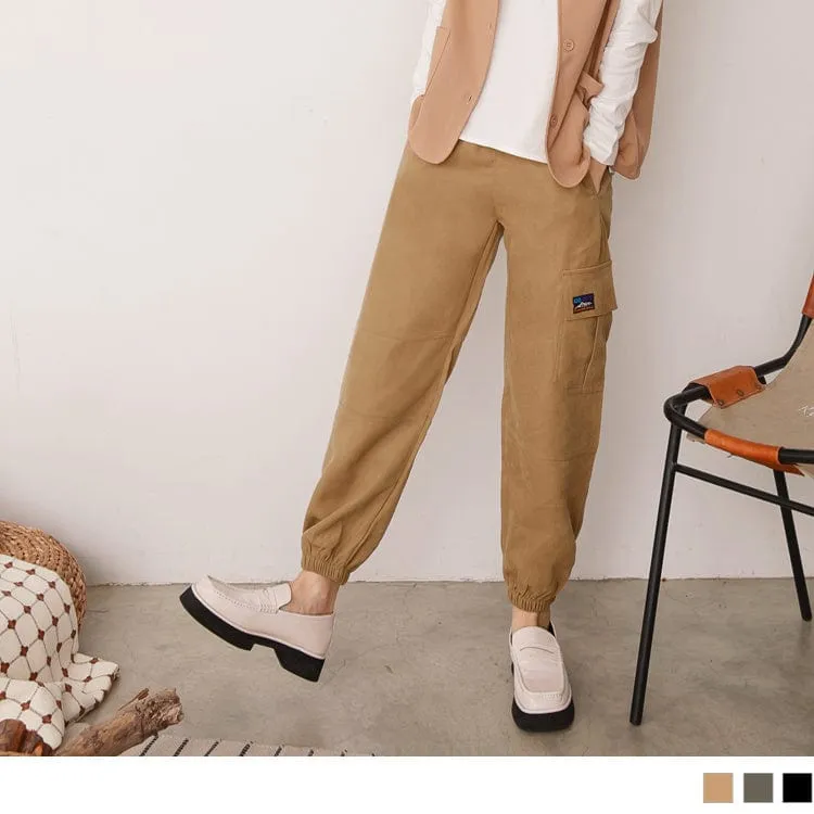 MEDIUM WAIST ELASTIC WAIST POCKETS LONG PANTS