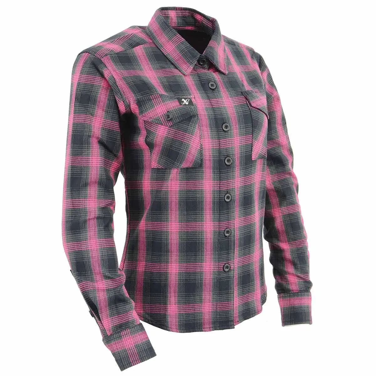 Milwaukee Leather MNG21604 Women's Casual Black with Pink Long Sleeve Casual Cotton Flannel Shirt