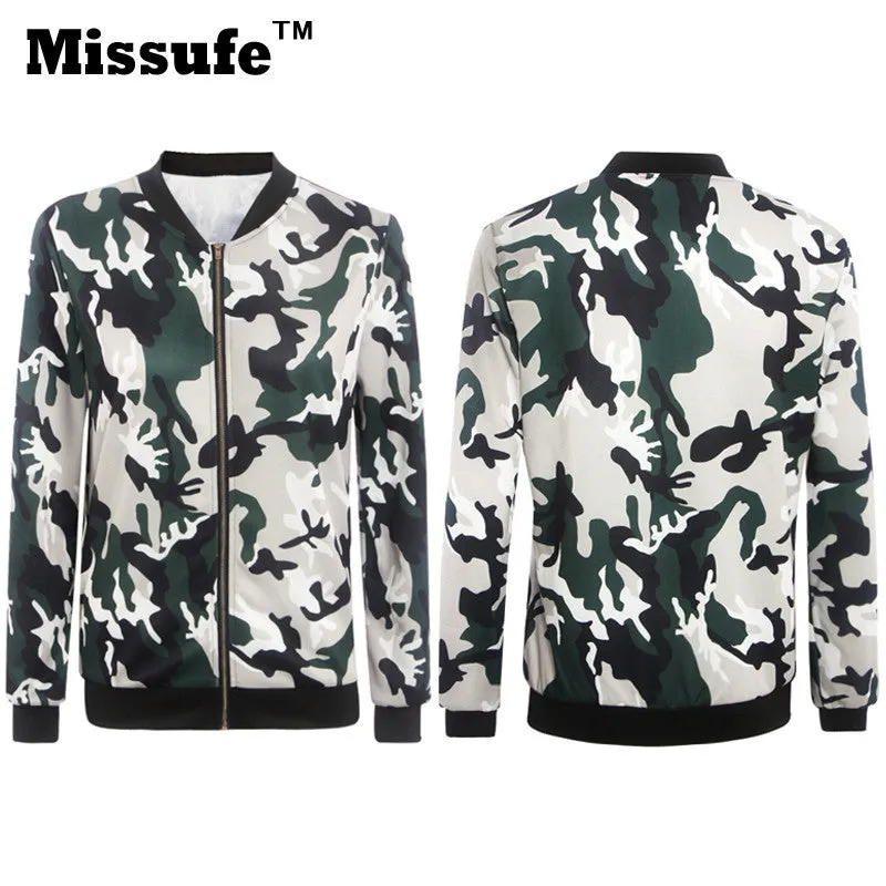 Missufe Women Basic Coats 2016 Casual Slim Zippers Print Bomber Jacket Street Fashion Outfit Female Autumn Winter Jackets