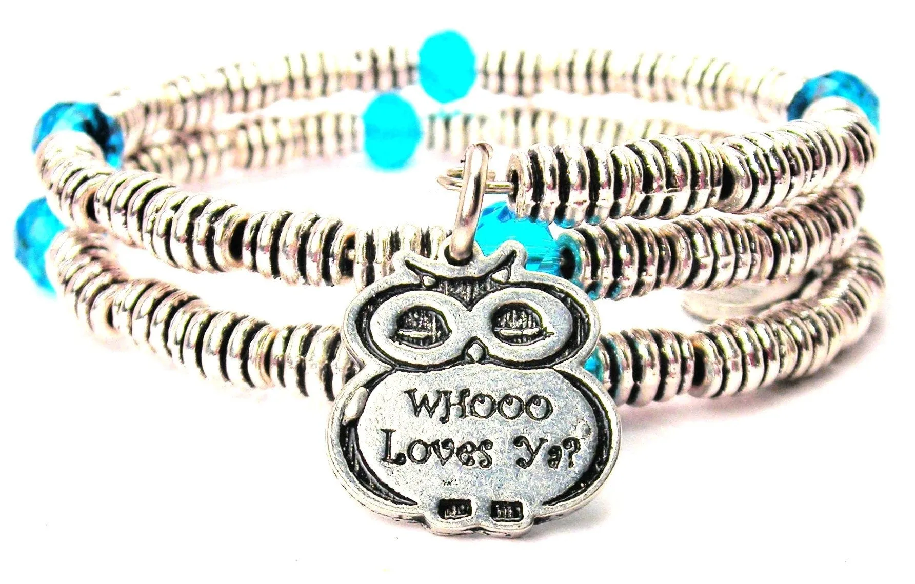 Owl Shaped Whooo Loves Ya? Curly Coil Wrap Style Bangle Bracelet