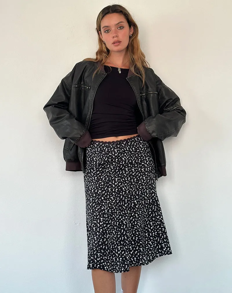 Rahyu Midi Skirt in Black Ditsy Romance