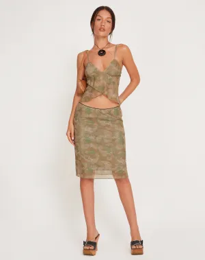 Rajhu Mesh Midi Skirt in Tonal Paisley Green